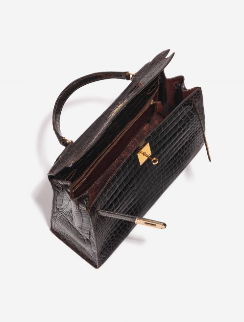 Pre-owned Hermès bag Kelly 32 Porosus Crocodile Dark Brown Brown Inside | Sell your designer bag on Saclab.com