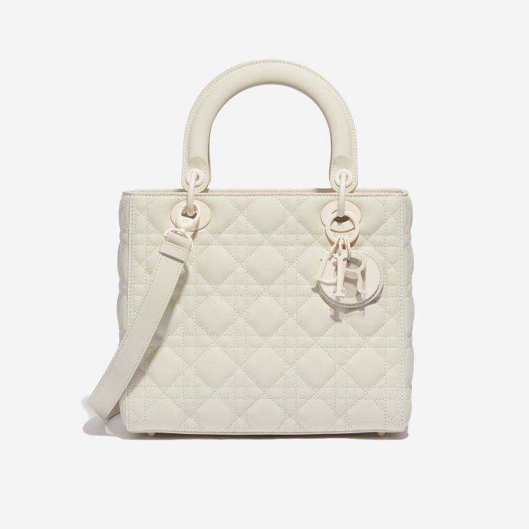 Pre-owned Dior bag Lady Medium Lamb Cream Beige Front | Sell your designer bag on Saclab.com