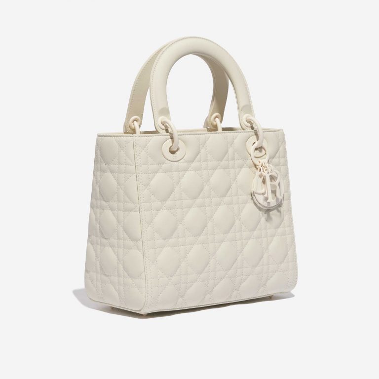 Pre-owned Dior bag Lady Medium Lamb Cream Beige Side Front | Sell your designer bag on Saclab.com
