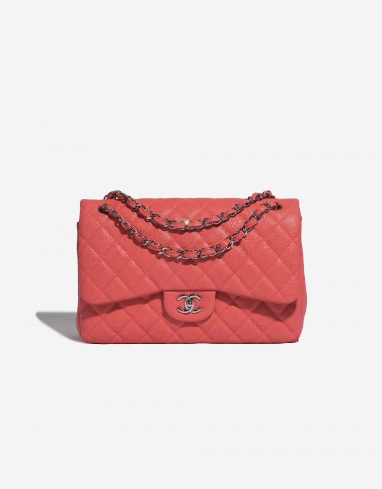 Pre-owned Chanel bag Timeless Jumbo Caviar Coral Pink Front | Sell your designer bag on Saclab.com