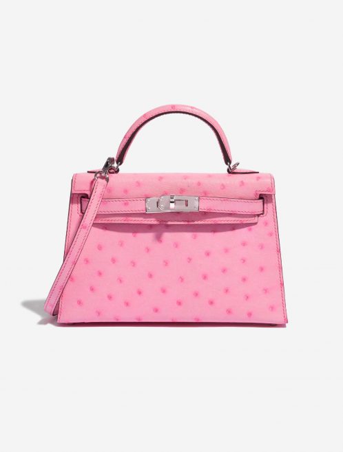 Pre-owned Hermès bag Hermes Kelly Mini 5P Bubblegum Ostrich Pink Front | Sell your designer bag on Saclab.com