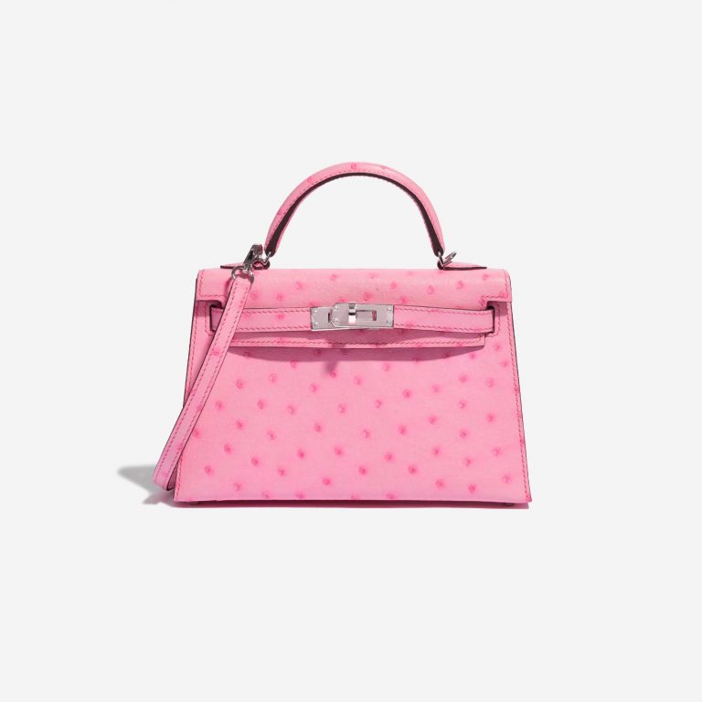 Pre-owned Hermès bag Hermes Kelly Mini 5P Bubblegum Ostrich Pink Front | Sell your designer bag on Saclab.com