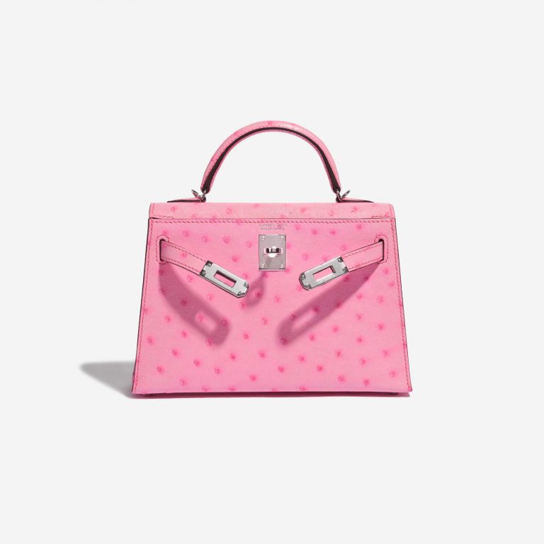 Pre-owned Hermès bag Hermes Kelly Mini 5P Bubblegum Ostrich Pink Front Open | Sell your designer bag on Saclab.com