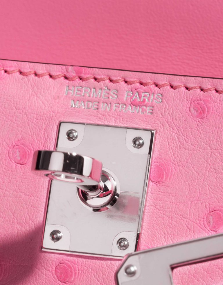 Pre-owned Hermès bag Hermes Kelly Mini 5P Bubblegum Ostrich Pink Logo | Sell your designer bag on Saclab.com