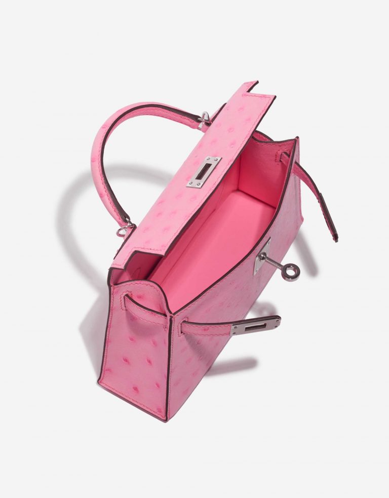 Pre-owned Hermès bag Hermes Kelly Mini 5P Bubblegum Ostrich Pink Inside | Sell your designer bag on Saclab.com