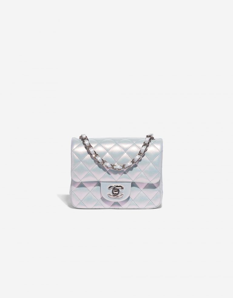 Pre-owned Chanel bag Timeless Square Mini Lamb Blue Iridescent Blue Front | Sell your designer bag on Saclab.com