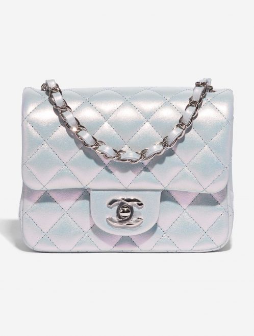 Pre-owned Chanel bag Timeless Square Mini Lamb Blue Iridescent Blue Front | Sell your designer bag on Saclab.com
