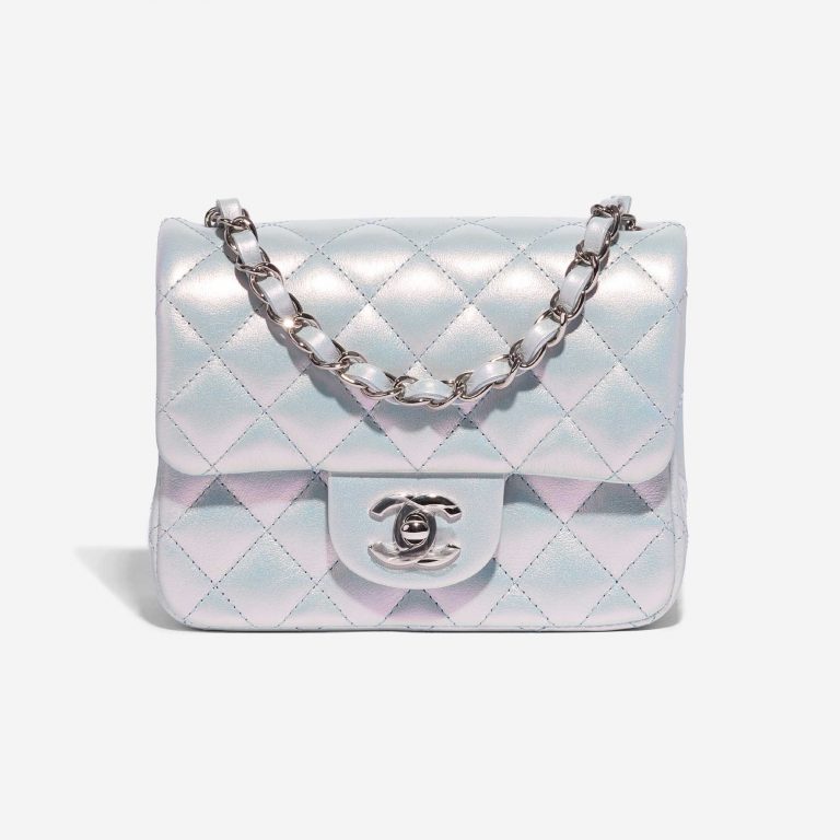 Pre-owned Chanel bag Timeless Square Mini Lamb Blue Iridescent Blue Front | Sell your designer bag on Saclab.com