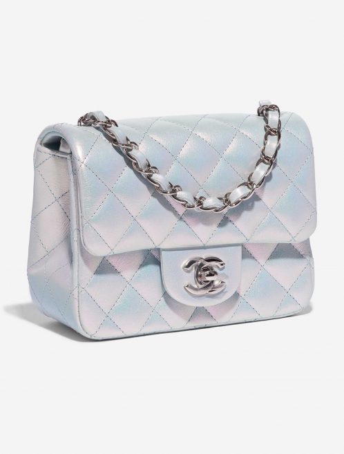 Pre-owned Chanel bag Timeless Square Mini Lamb Blue Iridescent Blue Side Front | Sell your designer bag on Saclab.com