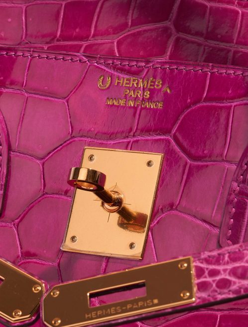 Pre-owned Hermès bag Birkin 35 Porosus Crocodile Rose Scheherazade Pink Logo | Sell your designer bag on Saclab.com
