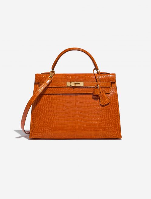 Pre-owned Hermès bag Kelly 32 Porosus Crocodile Pain d’epice Orange Front | Sell your designer bag on Saclab.com
