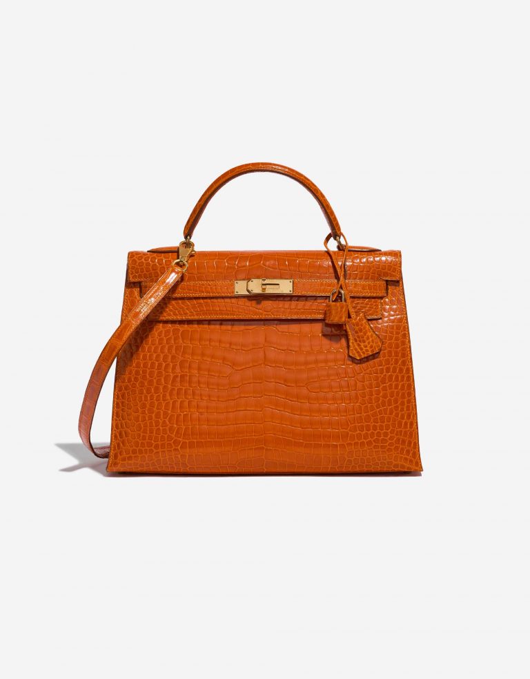 Pre-owned Hermès bag Kelly 32 Porosus Crocodile Pain d’epice Orange Front | Sell your designer bag on Saclab.com