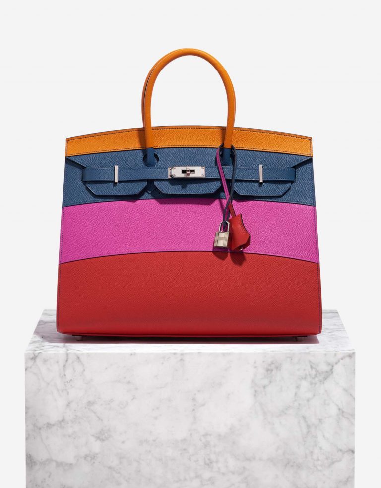 Pre-owned Hermès bag Birkin 35 Sunset Rainbow Epsom Apricot / Blue Agate / Magnolia / Rouge Casaque Multicolour Front | Sell your designer bag on Saclab.com