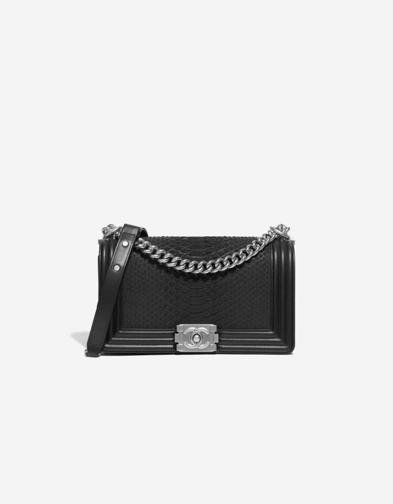 Pre-owned Chanel bag Boy Medium Python Black Black Front | Sell your designer bag on Saclab.com