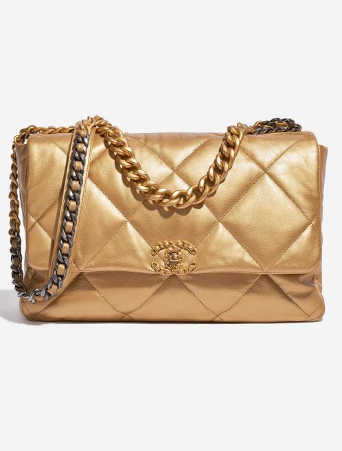 Pre-owned Chanel bag 19 Flap Bag Maxi Lamb Gold Gold Front | Sell your designer bag on Saclab.com