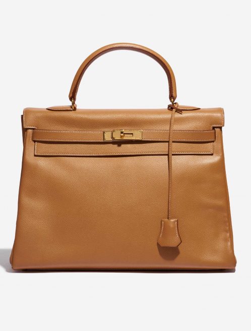 Pre-owned Hermès bag Kelly 35 Epsom Gold Brown Front | Sell your designer bag on Saclab.com