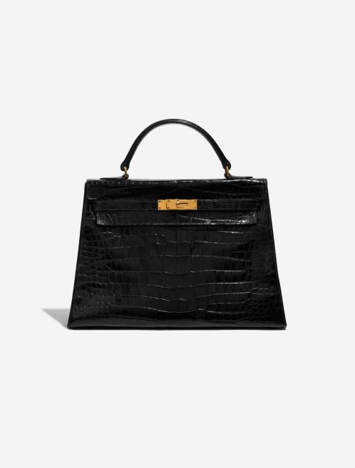Pre-owned Hermès bag Kelly 32 Porosus Crocodile Black Black Front | Sell your designer bag on Saclab.com