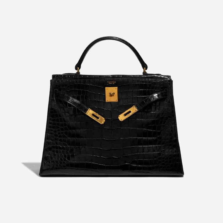 Pre-owned Hermès bag Kelly 32 Porosus Crocodile Black Black Front Open | Sell your designer bag on Saclab.com