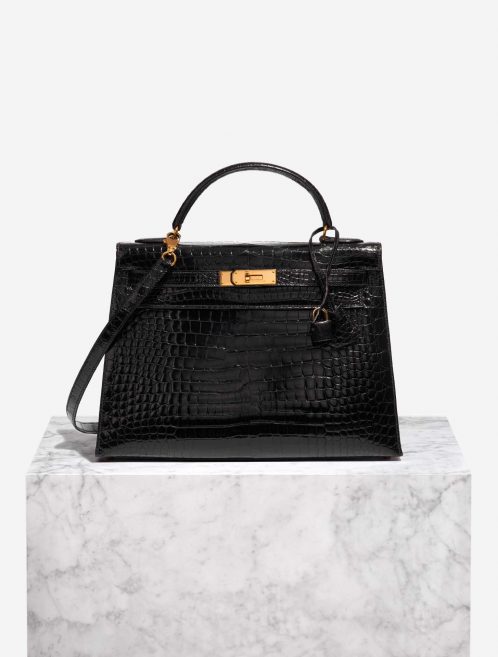 Pre-owned Hermès bag Kelly 32 Porosus Crocodile Black Black Front | Sell your designer bag on Saclab.com