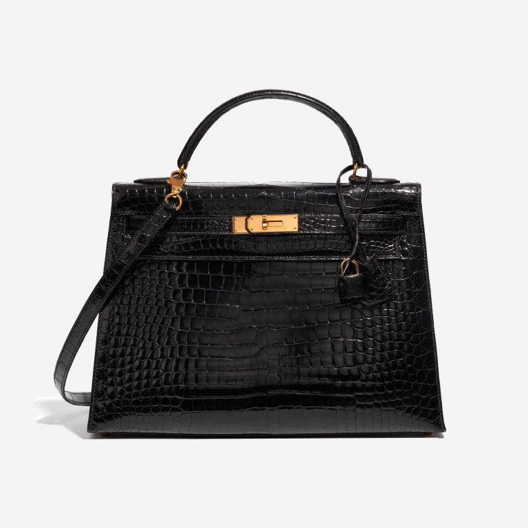 Pre-owned Hermès bag Kelly 32 Porosus Crocodile Black Black Front | Sell your designer bag on Saclab.com