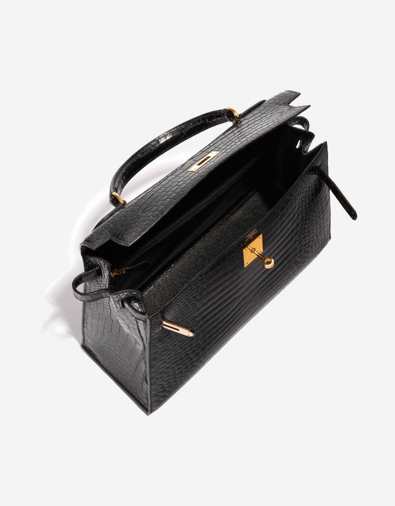 Pre-owned Hermès bag Kelly 32 Porosus Crocodile Black Black Inside | Sell your designer bag on Saclab.com