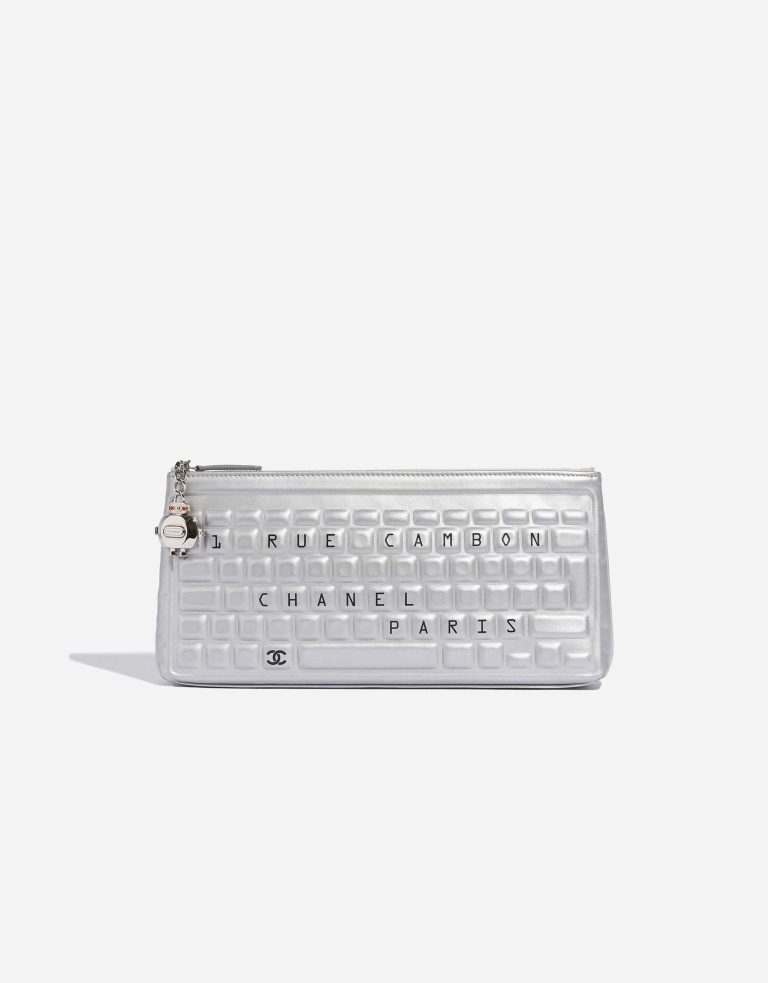 Pre-owned Chanel bag Keyboard Clutch Calf Silver Silver Front | Sell your designer bag on Saclab.com