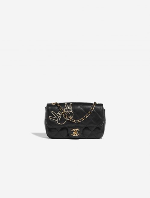 Pre-owned Chanel bag Victory Peace Flap Bag Mini Lamb Black Black Front | Sell your designer bag on Saclab.com