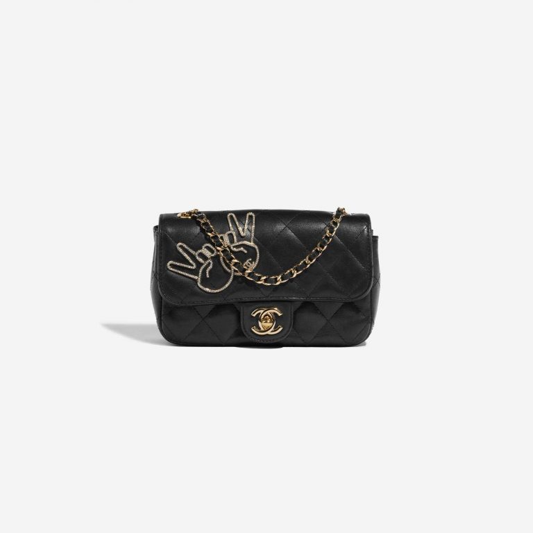 Pre-owned Chanel bag Victory Peace Flap Bag Mini Lamb Black Black Front | Sell your designer bag on Saclab.com