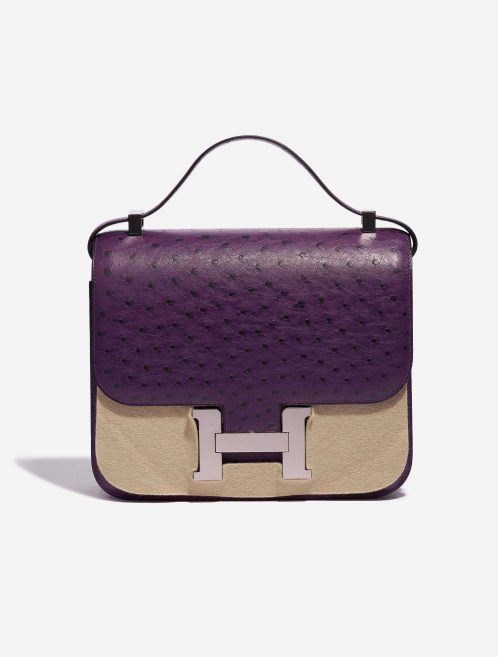 Pre-owned Hermès bag Constance 24 Ostrich Violin Violet Front Velt | Sell your designer bag on Saclab.com