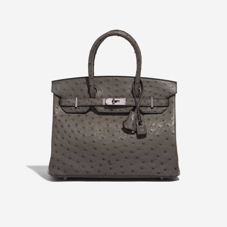 Pre-owned Hermès bag Birkin 30 Ostrich Verso Edition Graphite / Blue Orage Grey Front | Sell your designer bag on Saclab.com