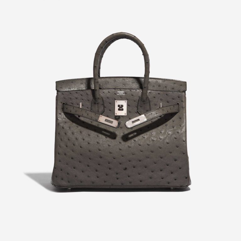 Pre-owned Hermès bag Birkin 30 Ostrich Verso Edition Graphite / Blue Orage Grey Front Open | Sell your designer bag on Saclab.com