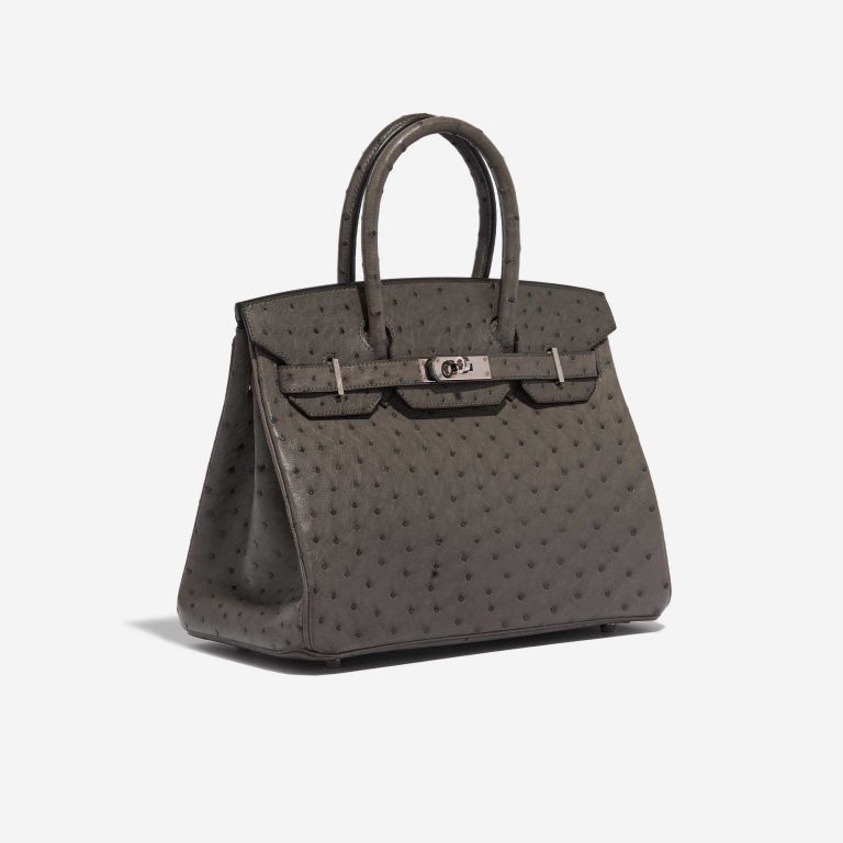 Pre-owned Hermès bag Birkin 30 Ostrich Verso Edition Graphite / Blue Orage Grey Side Front | Sell your designer bag on Saclab.com