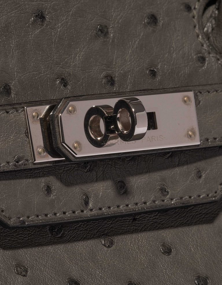 Pre-owned Hermès bag Birkin 30 Ostrich Verso Edition Graphite / Blue Orage Grey Closing System | Sell your designer bag on Saclab.com