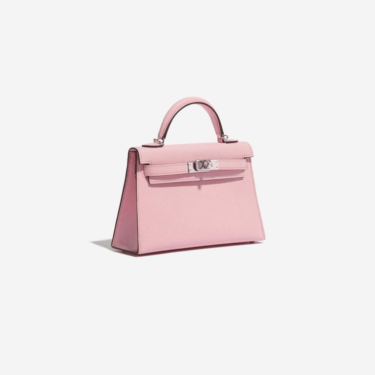 Pre-owned Hermès bag Kelly Mini Chèvre Mysore Rose Sakura Rose Side Front | Sell your designer bag on Saclab.com