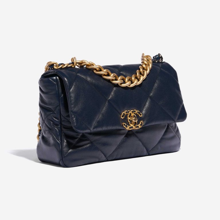Pre-owned Chanel bag 19 Flap Bag Large Lamb Navy Blue Side Front | Sell your designer bag on Saclab.com