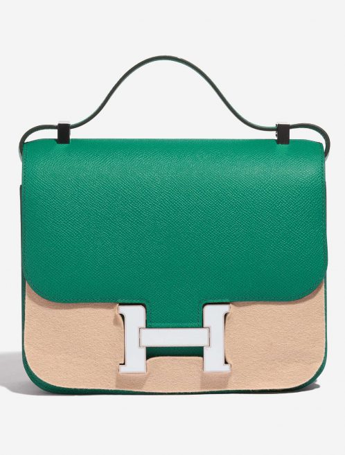 Pre-owned Hermès bag Constance 24 Epsom Vert Jade / Blue Brume Green Front Velt | Sell your designer bag on Saclab.com