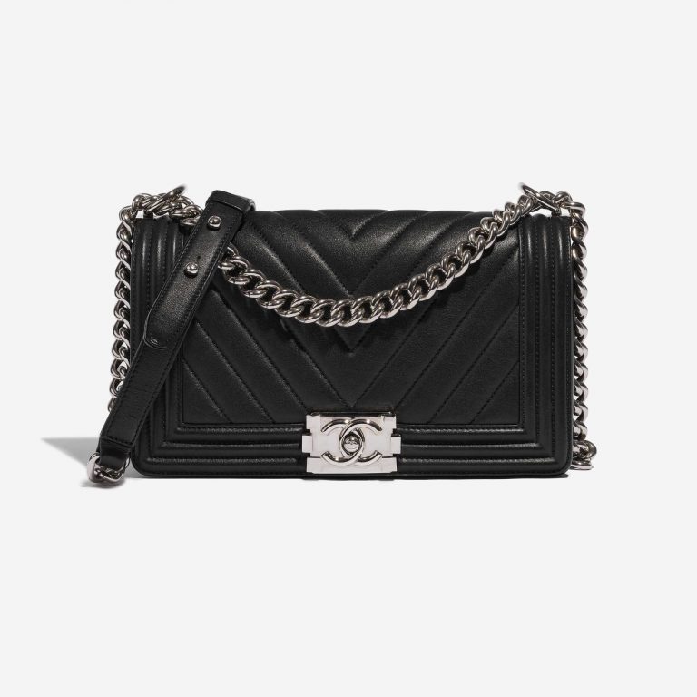 Pre-owned Chanel bag Boy Old Medium Calf Black Black Front | Sell your designer bag on Saclab.com