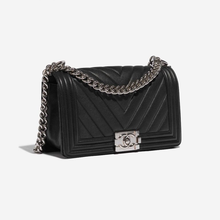 Pre-owned Chanel bag Boy Old Medium Calf Black Black Side Front | Sell your designer bag on Saclab.com