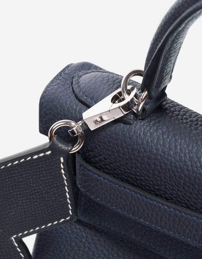 Pre-owned Hermès bag Attelage Shoulder Strap 85 Canvas / Epsom Blue Indigo / Black / Rouge H Blue Closing System | Sell your designer bag on Saclab.com