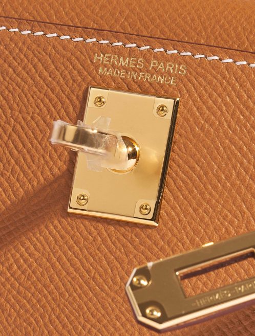 Pre-owned Hermès bag Kelly Mini Epsom Gold Brown Logo | Sell your designer bag on Saclab.com