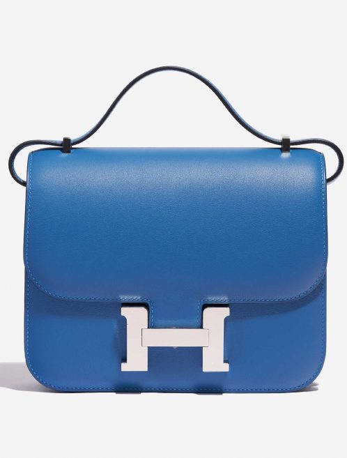 Pre-owned Hermès bag Constance 18 Swift Blue Mykonos / Blue Encre Blue Front | Sell your designer bag on Saclab.com
