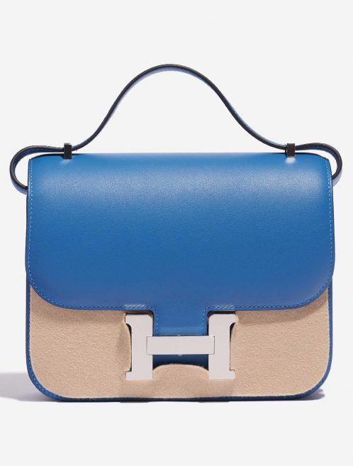 Pre-owned Hermès bag Constance 18 Swift Blue Mykonos / Blue Encre Blue Front Velt | Sell your designer bag on Saclab.com