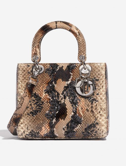 Pre-owned Dior bag Lady Medium Python / Sequins Beige / Black / Orange Beige, Black, Orange Front | Sell your designer bag on Saclab.com