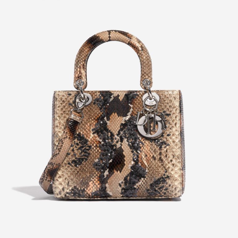 Pre-owned Dior bag Lady Medium Python / Sequins Beige / Black / Orange Beige, Black, Orange Front | Sell your designer bag on Saclab.com