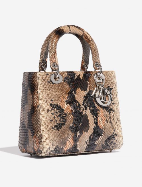 Pre-owned Dior bag Lady Medium Python / Sequins Beige / Black / Orange Beige, Black, Orange Side Front | Sell your designer bag on Saclab.com