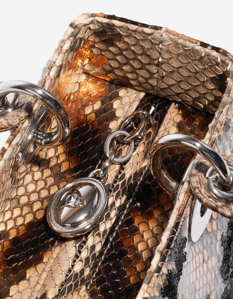Pre-owned Dior bag Lady Medium Python / Sequins Beige / Black / Orange Beige, Black, Orange Closing System | Sell your designer bag on Saclab.com