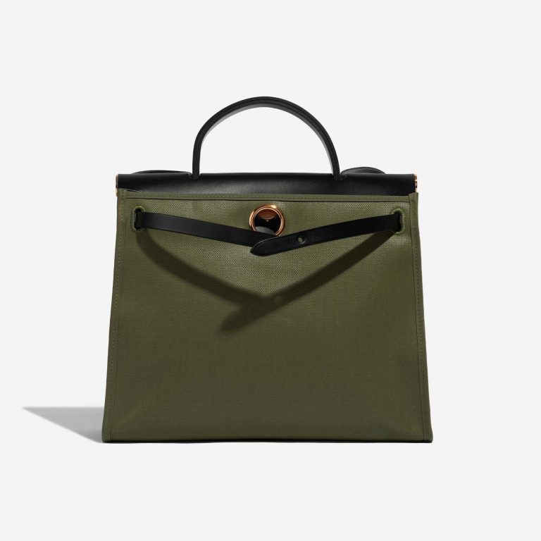 Pre-owned Hermès bag Herbag 31 Toile / Vache Hunter Lichen / Ecru / Black Black, Green Front Open | Sell your designer bag on Saclab.com