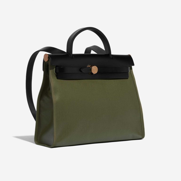 Pre-owned Hermès bag Herbag 31 Toile / Vache Hunter Lichen / Ecru / Black Black, Green Side Front | Sell your designer bag on Saclab.com
