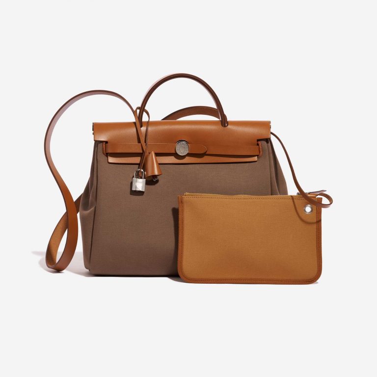 Pre-owned Hermès bag Herbag 31 Toile / Vache Hunter Etoupe-Dune / Fauve Brown Front | Sell your designer bag on Saclab.com