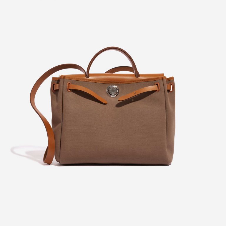 Pre-owned Hermès bag Herbag 31 Toile / Vache Hunter Etoupe-Dune / Fauve Brown Front Open | Sell your designer bag on Saclab.com
